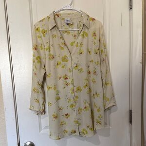 CAbi Cream and Yellow Floral Top
